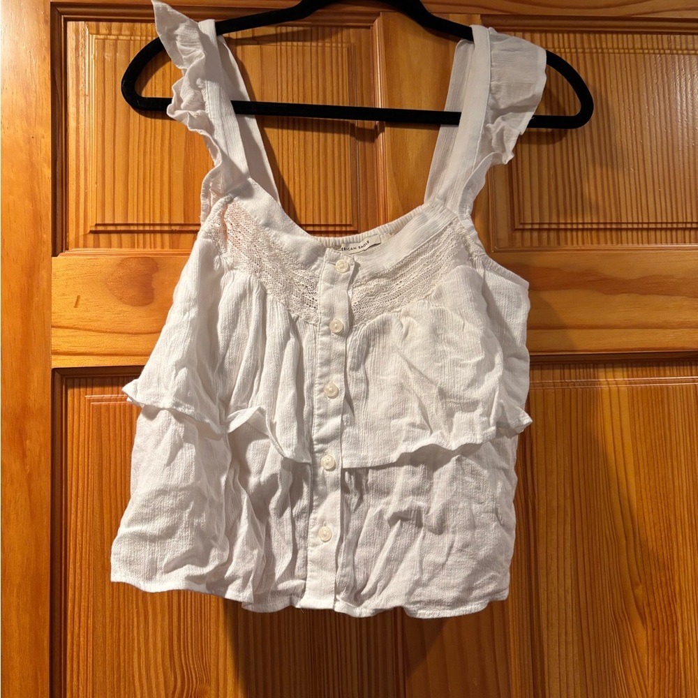 American Eagle Outfitters Cream Ruffled Tank Top